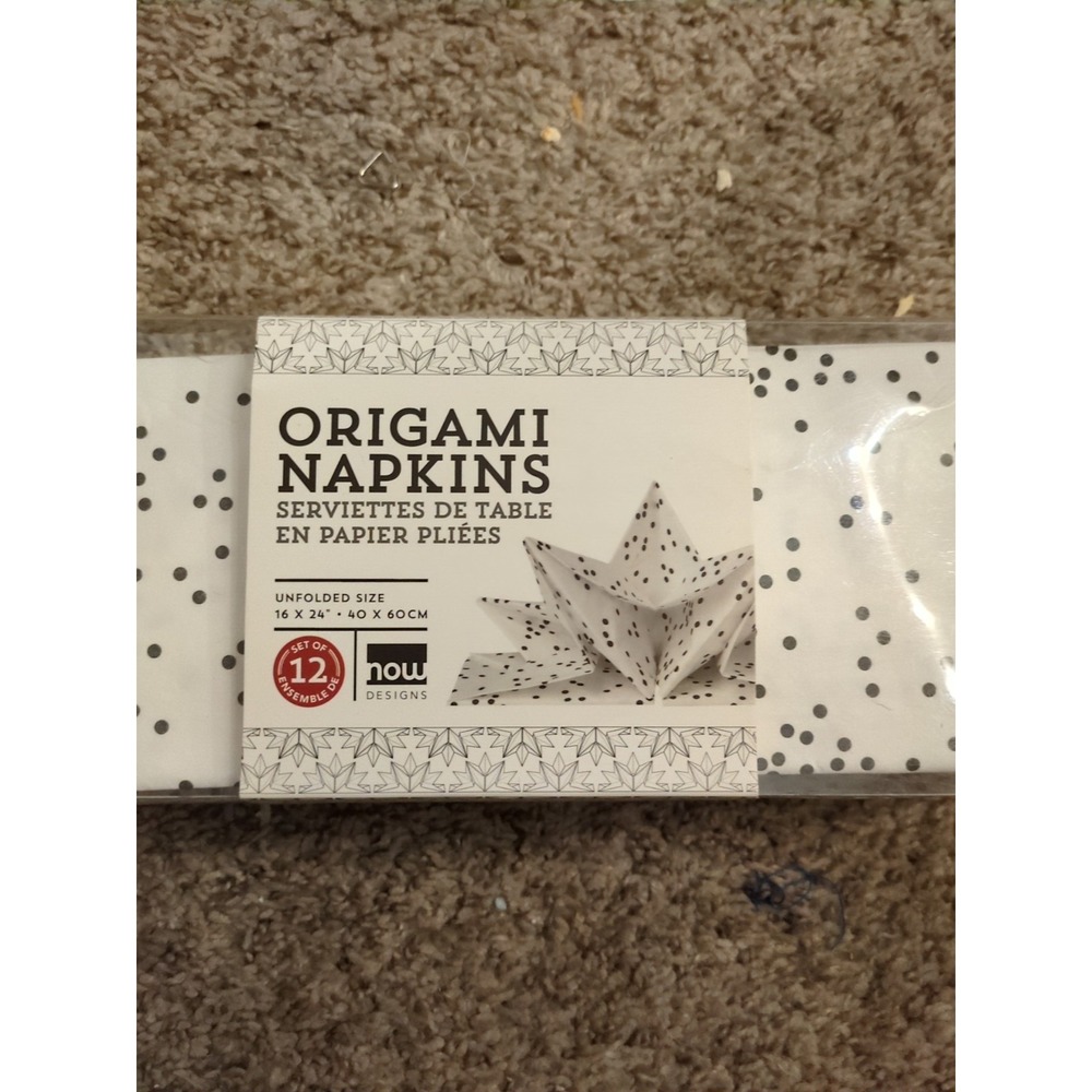 Origami Napkins By Now Designs 12 White With Black Spots